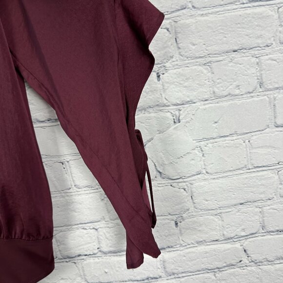 Express Ruffled Flare Sleeve Key Hole Detail Bodysuit Blouse, Size Large,‎ Plum - Picture 8 of 9